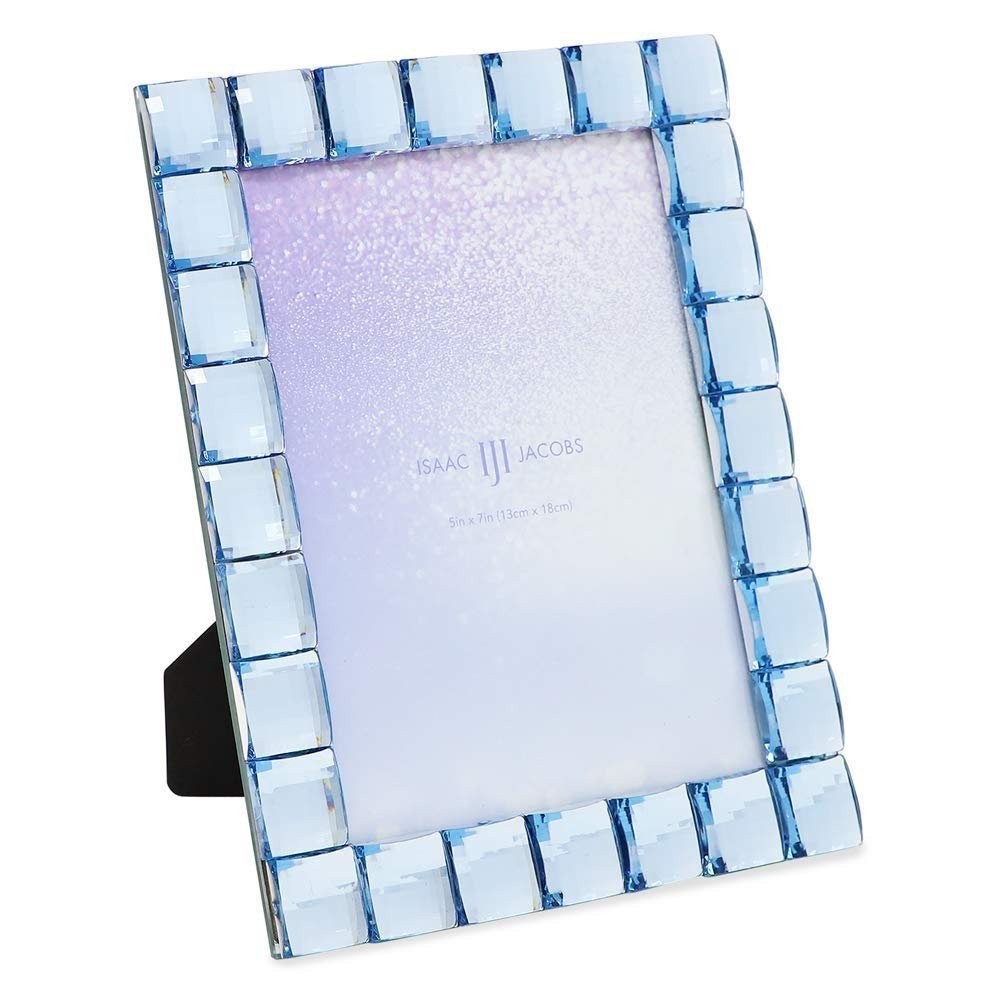 Isaac Jacobs Decorative Sparkling Light Blue Jewel Picture Frame, Photo…
