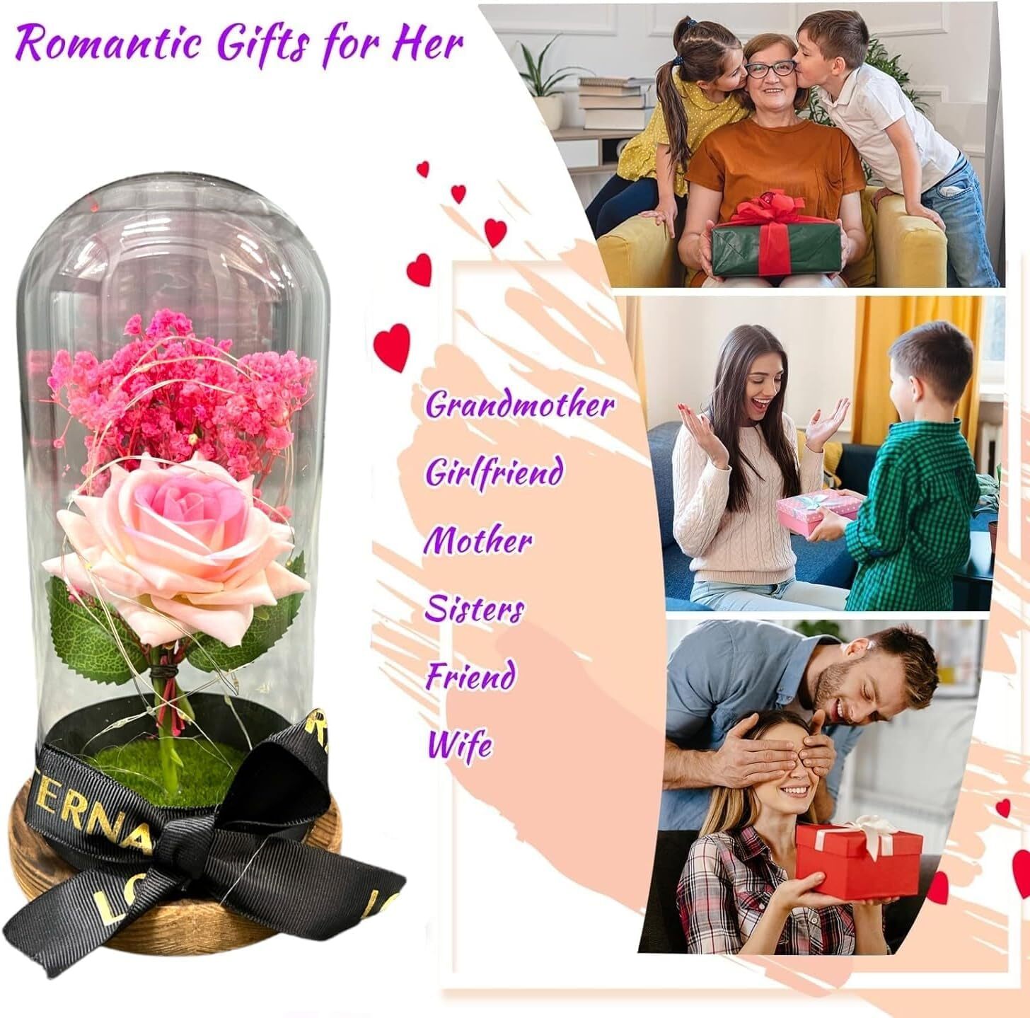 Preserved Rose Gifts for Women Forever Real Rose in Glass Dome Romantice Rose…