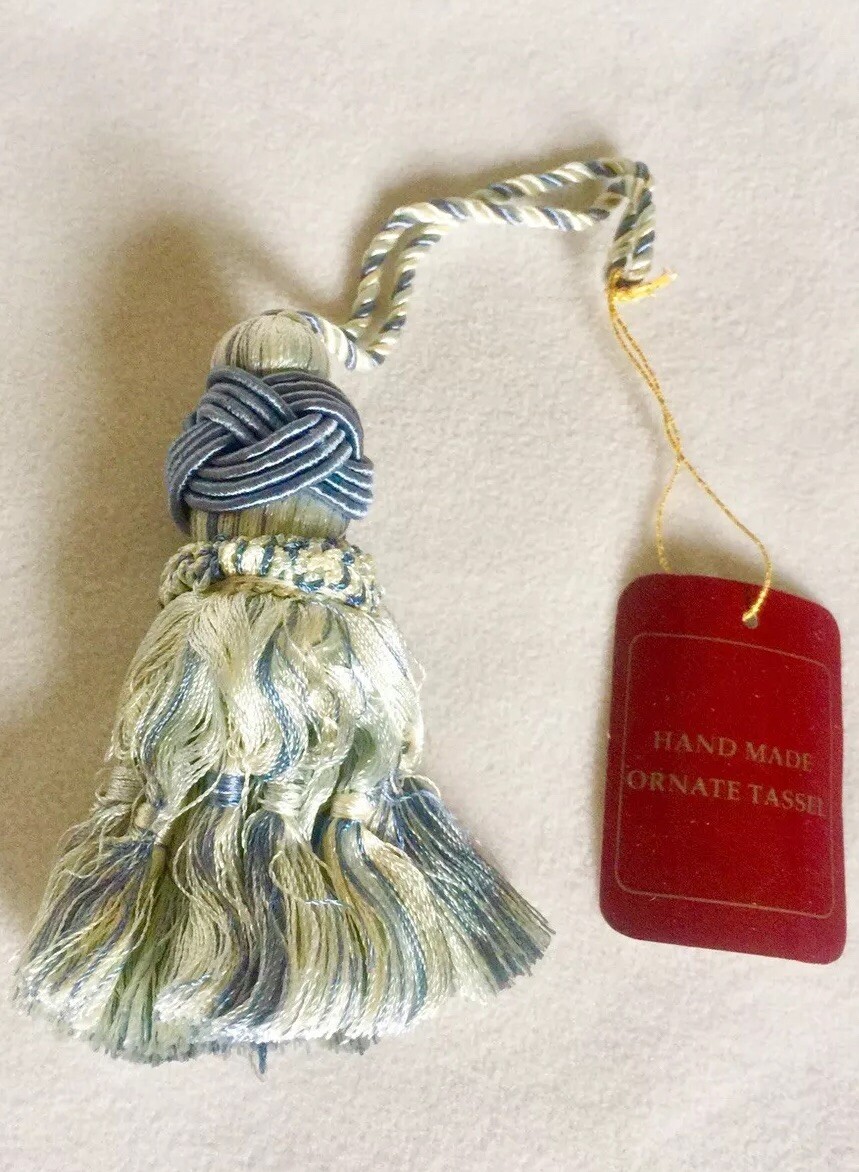 Tassels Lt Blue & Beige Silk Blend 5” Handmade Ornate