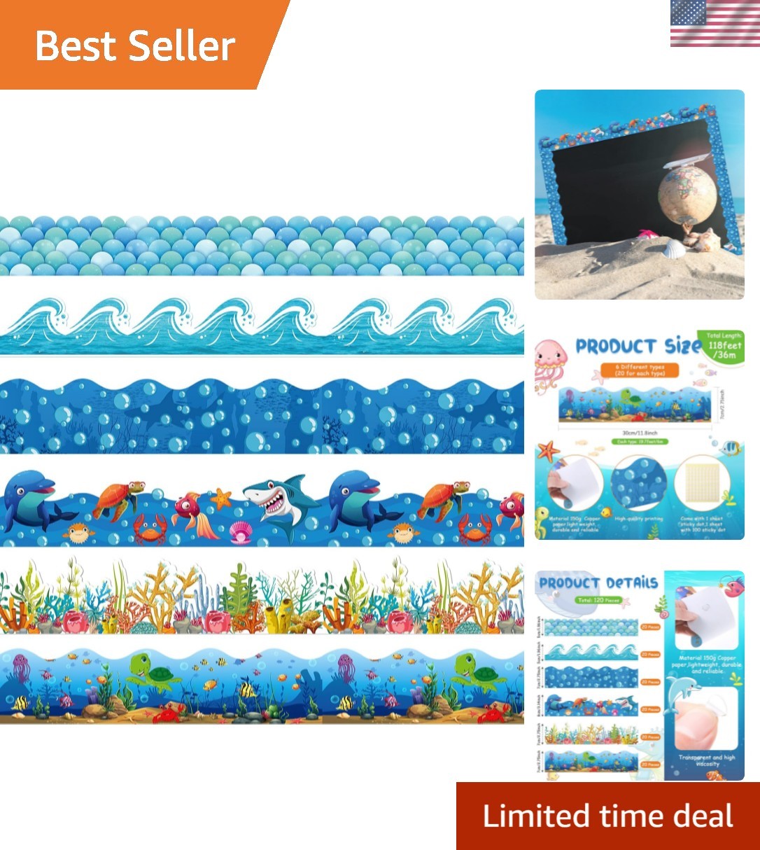 Versatile 118ft Classroom Border Set – Colorful Ocean Theme for All Occasions