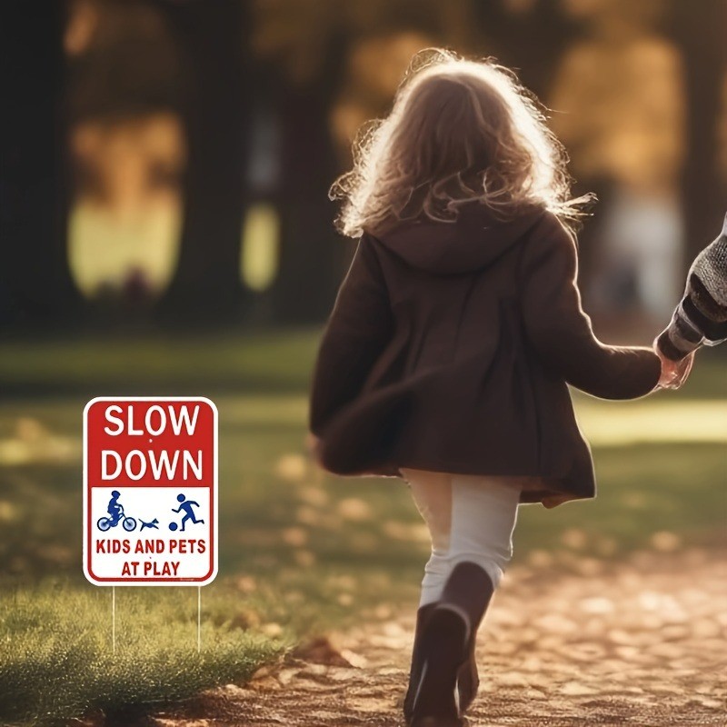 Safety Slow Down Sign Warning Street Signs Wall Decor Yard Driveway Metal Plaque