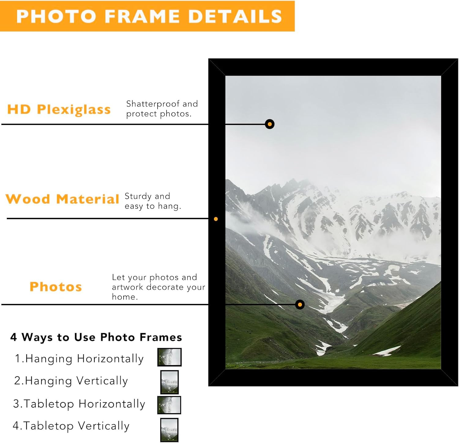 8.5X11 Picture Frame Black for 8.5 by 11 Document Certificate Diploma, Wood 8 1/