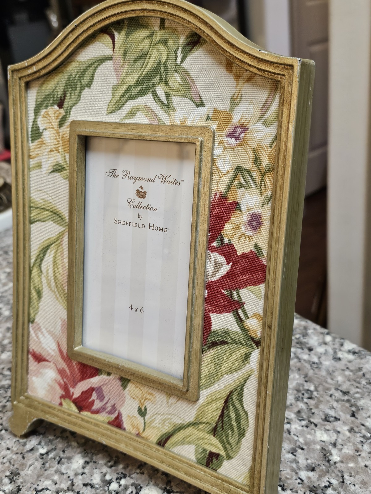 RAYMOND WAITES 4×6 Photo Frame Floral Fabric Border French Cottage Shabby Chic