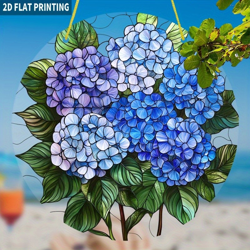 Hydrangea Suncatcher Round Acrylic Home Decor Gifts 8*8in