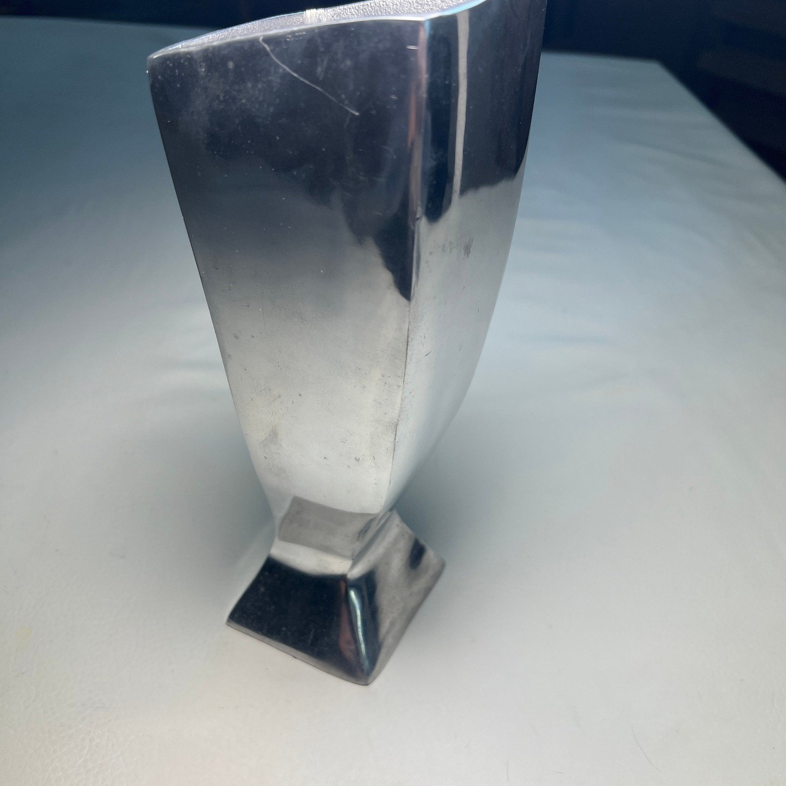 Modernist Cast Aluminum Vase Sculptural Geometric Silver Decor India Modernist