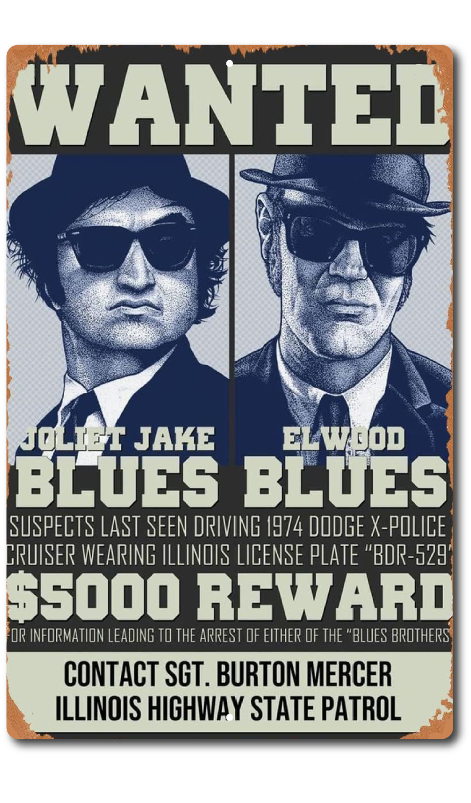 The Blues Brothers Sign Metal Tin Aluminum 8″x12″ Wanted Jake and Elwood