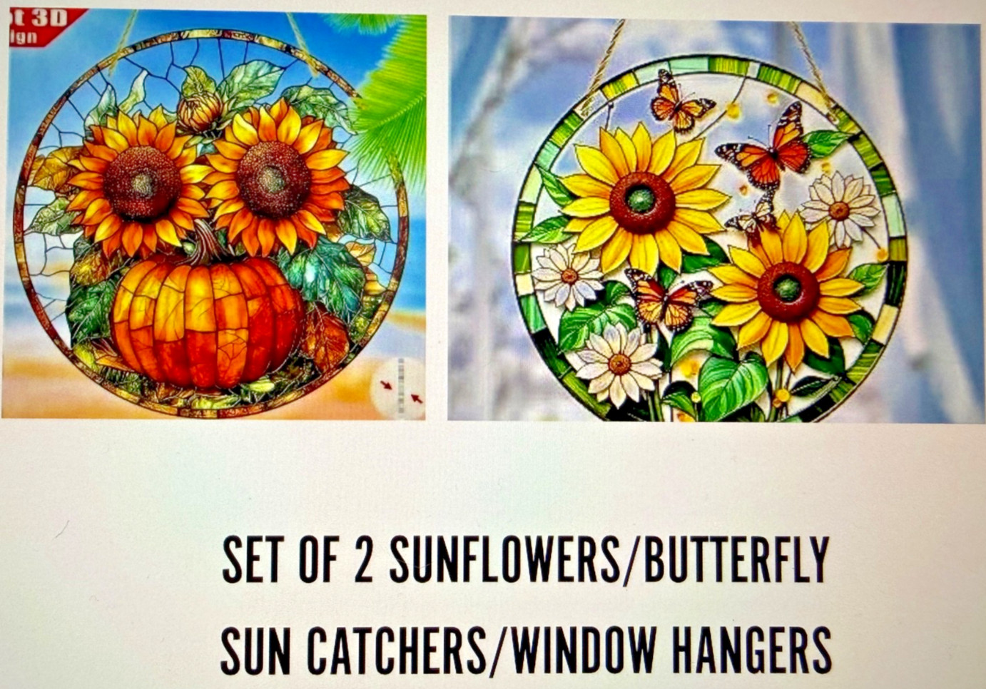 SET OF 2 -2D Flat Acrylic Sunflowers Sun catchers 8″Round Window Decor