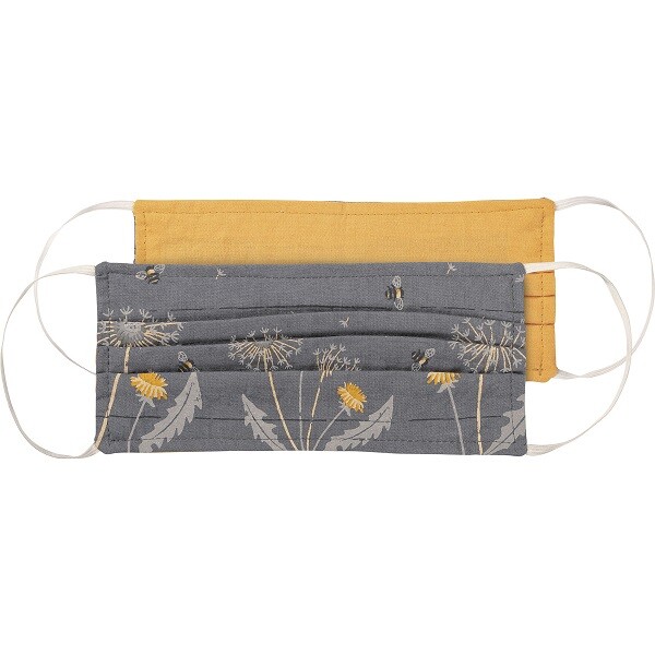 Reversible Cotton Face Mask~Two Ply Pleated~Wish~Honey Bee & Dandelion~Reusable