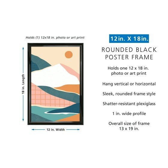12″ x 18″ Rounded Photo Poster and Picture Frame Home Office Wall Decor, Black