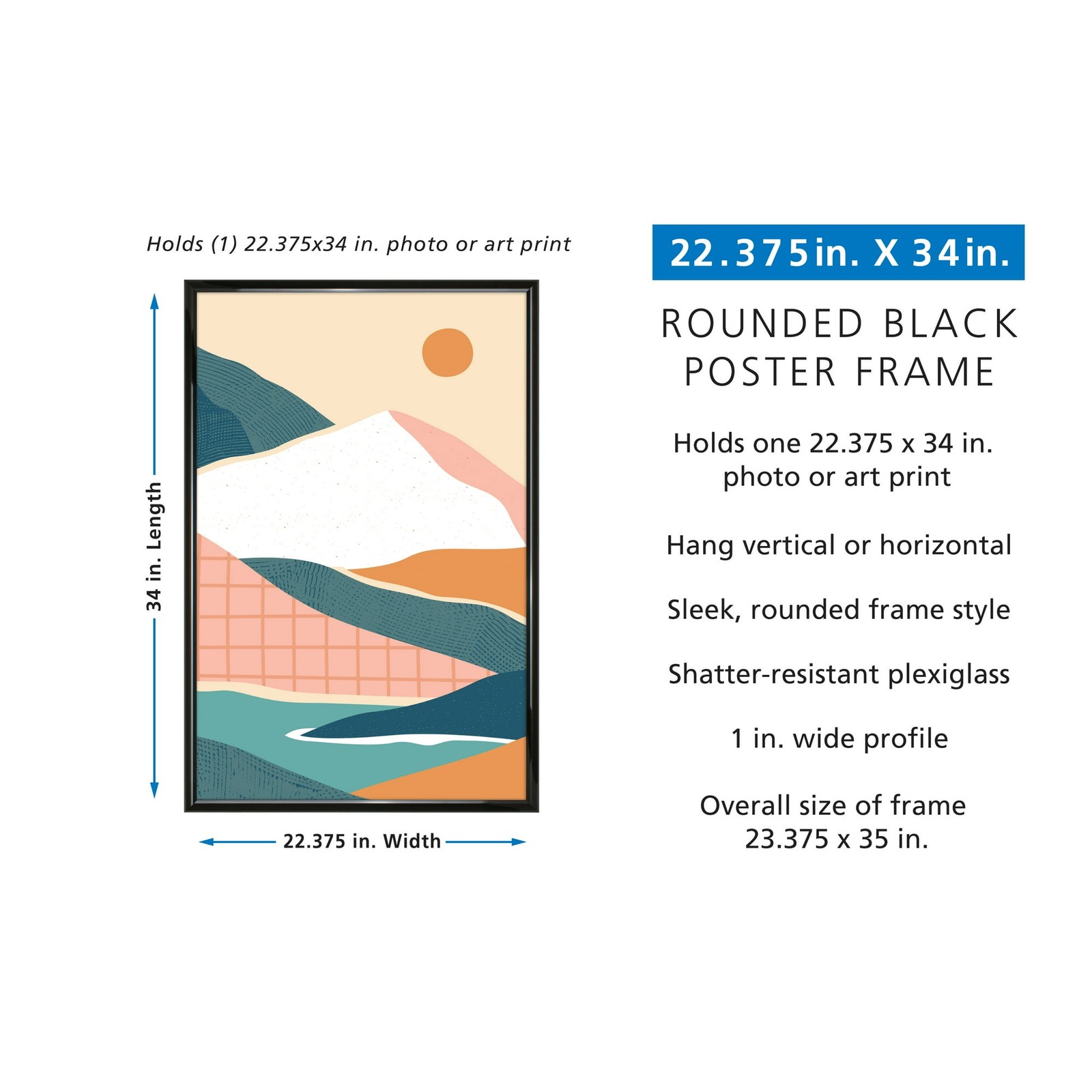 Mainstays – 22×34 Picture Frame – Black Rounded Profile Wall Photo Frame