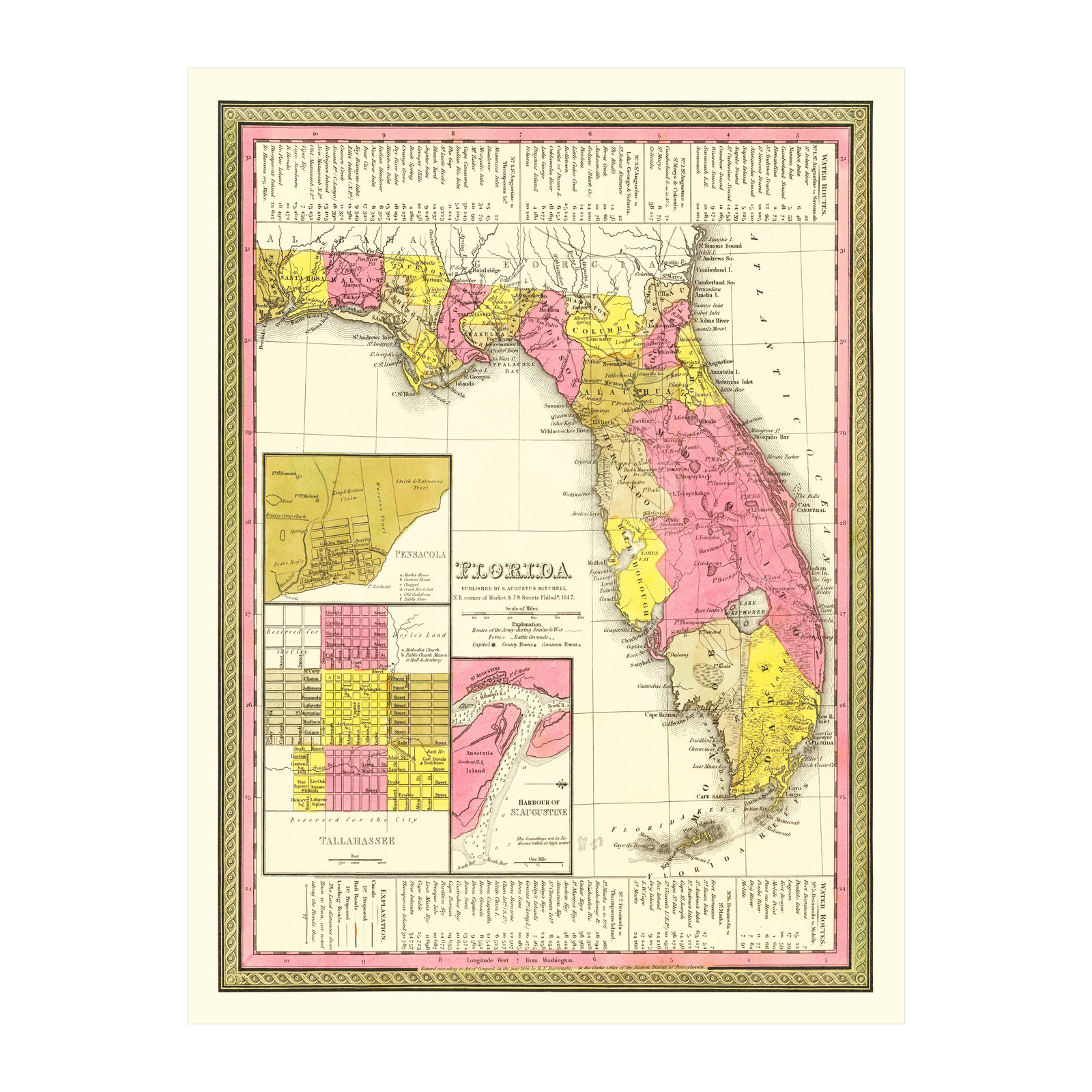 Old Map of Florida 1847 – Vintage Florida Art