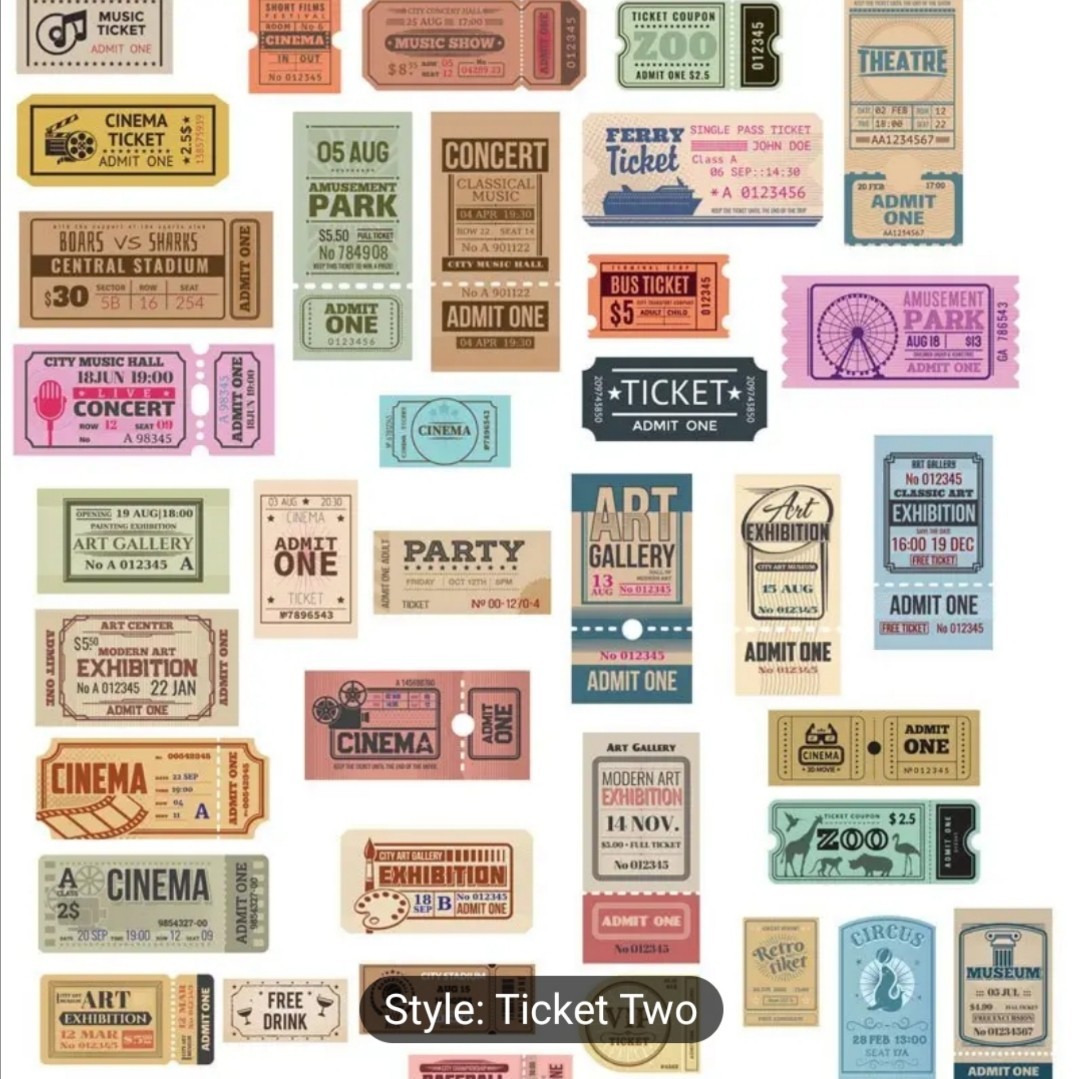 10 PCS Fake Vintage Retro Antique Tickets Stubs Stickers BRAND NEW