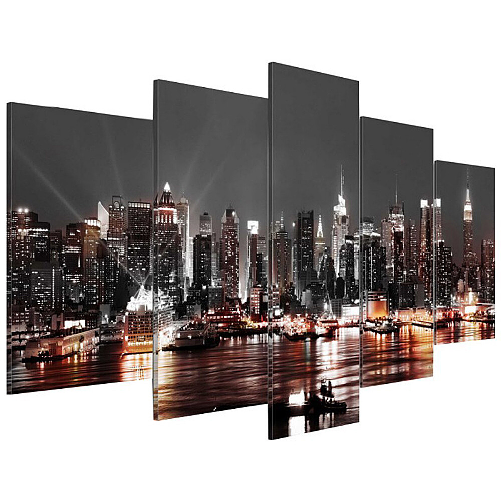 5 Pieces Canvas Wall Art Poster Print Modern City Night Painting Home Decor