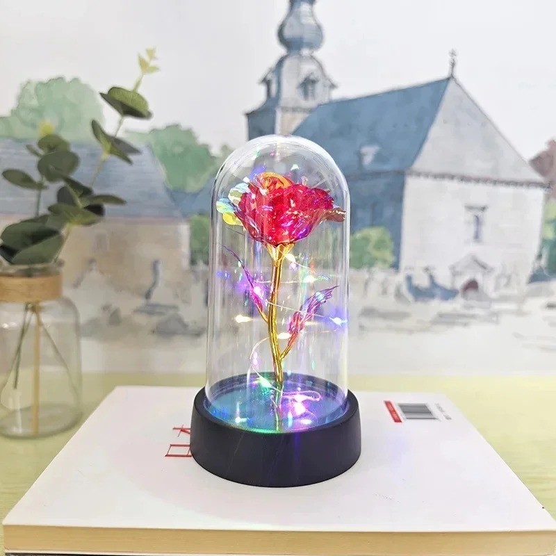 Eternal Forever Galaxy Rose Flower In Glass Dome LED Light Romantic Gift for Her