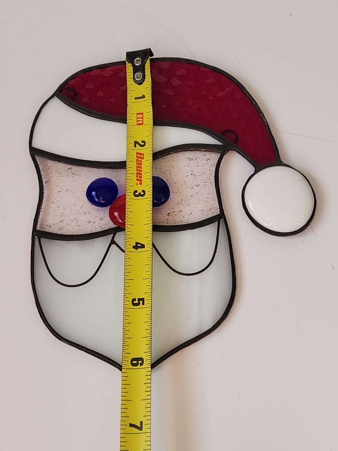 Vintage Santa Face Stained Glass Red Hat Christmas 5×6″ Inches Handmade Quality