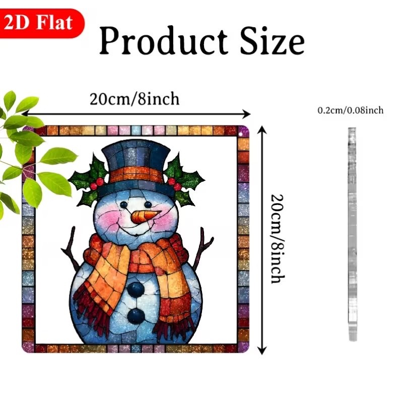 SET OF 2 -2D Flat Acrylic SNOWMAN COLORFUL Sun catcher 8″ Window Decors