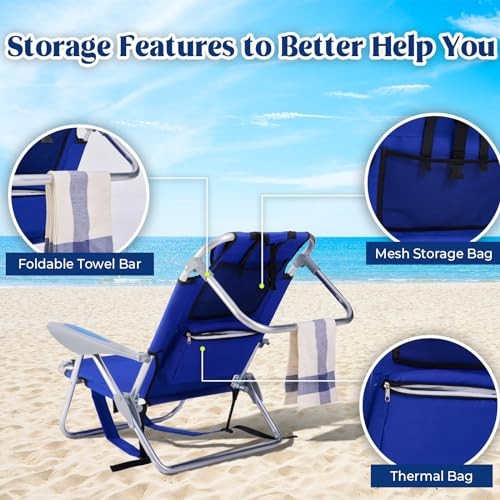 2 Pack Lightweight Portable Camping Beach Chair for Adults, Outdoor Lay Flat