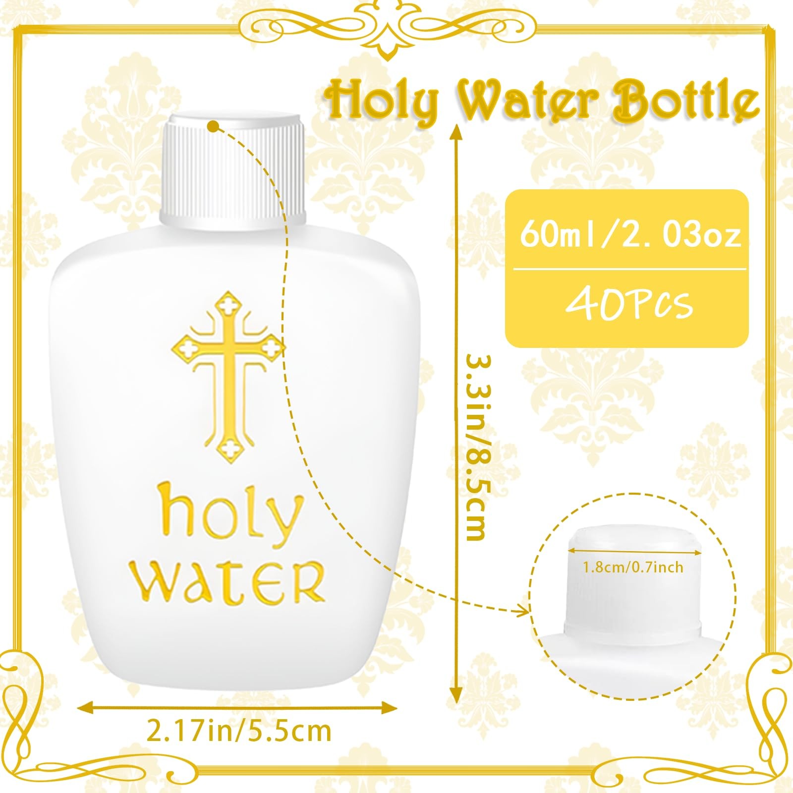 Brownknot 40 Pcs Holy Water Bottles Bulk 2Oz Small Holy Water Bottle Plastic