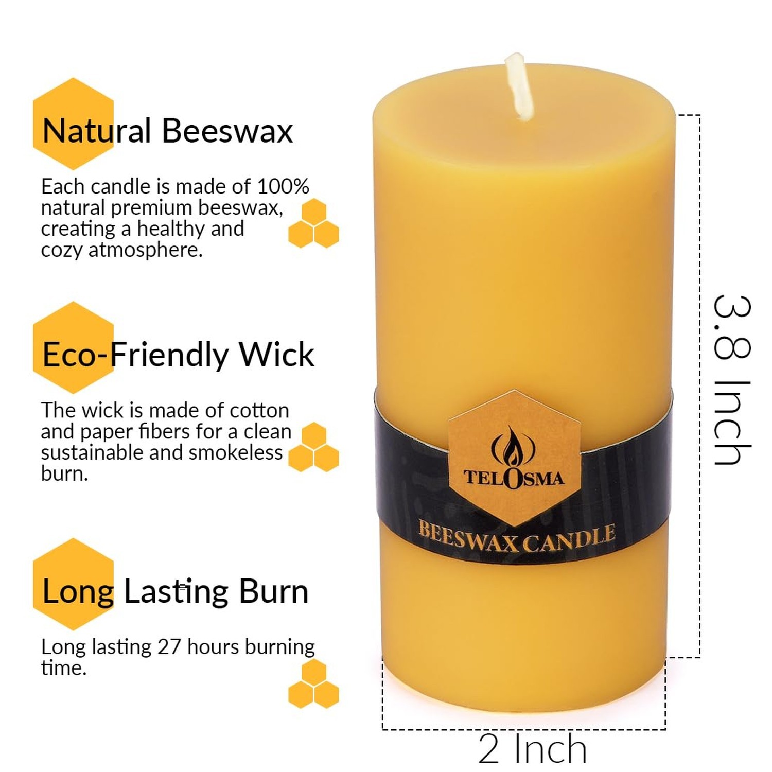 Natural Beeswax Pillar Candle 2×4 inch in Bulk, Smokeless and Long Lasting (2…