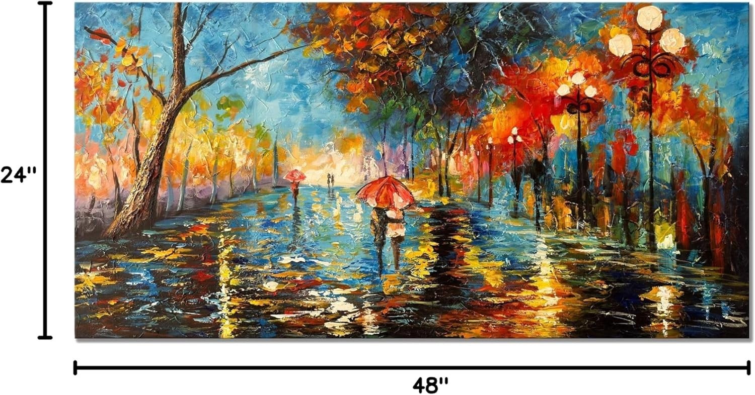 0 3D Hand Painted Abstract Landscape Art – 48×24 Romantic Canvas Wall Decor
