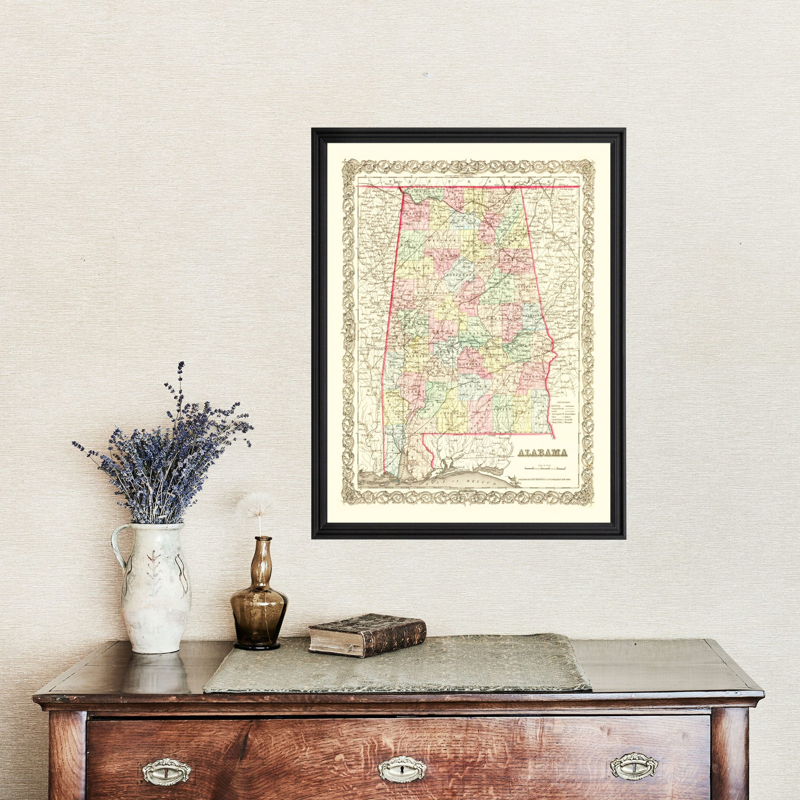 Old Map of Alabama 1855 – Vintage Alabama Art