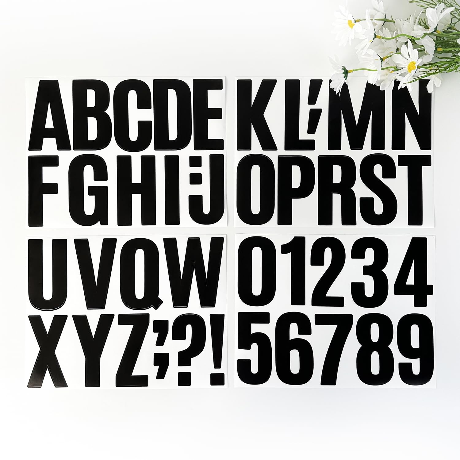 258 Pcs Waterproof 4-Inch Self-Adhesive Vinyl Stickers – Black Alphabet & Number
