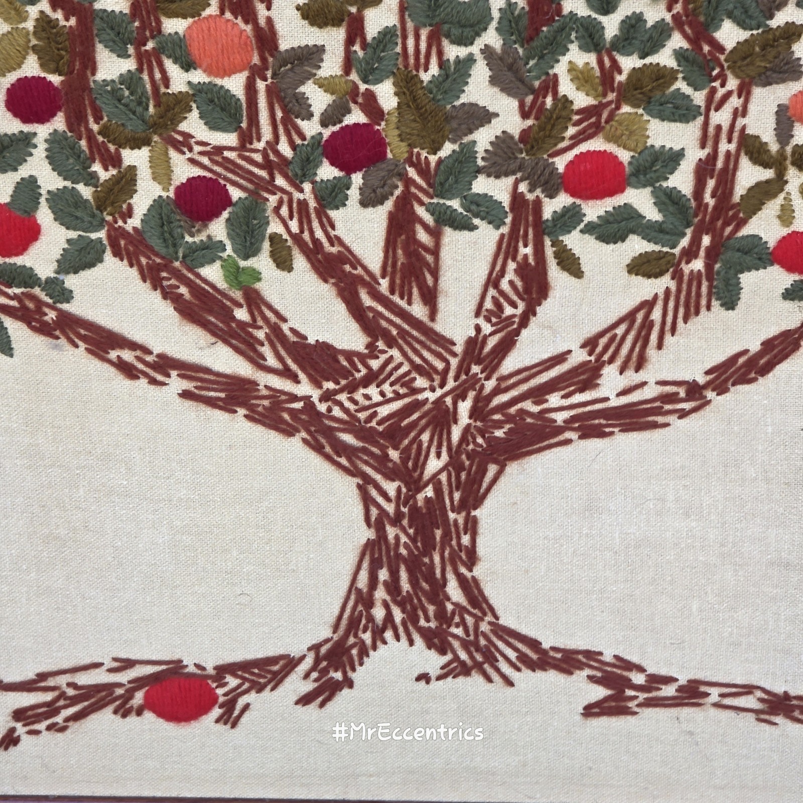 Vintage 70s Paragon Needlecraft Crewel Embroidery Fruit Apple Tree Tapestry