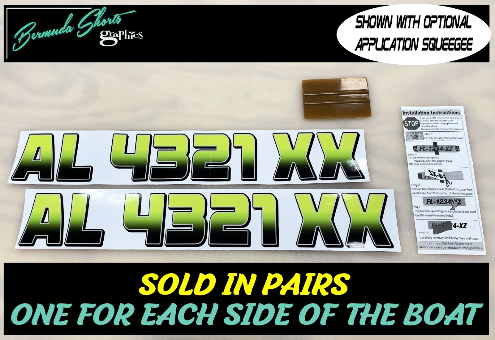 Boat Registration Numbers & Letters 2 Pack 3″ x 15″ Boat & Jetski Stickers GRB