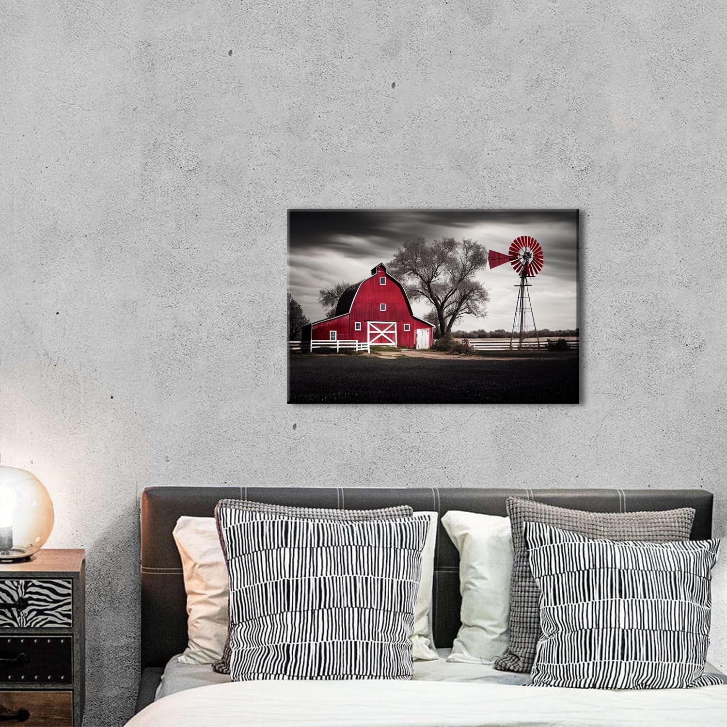 12×16 Red Barn & Windmill Artwork – Rustic Farmhouse Canvas for Any Room