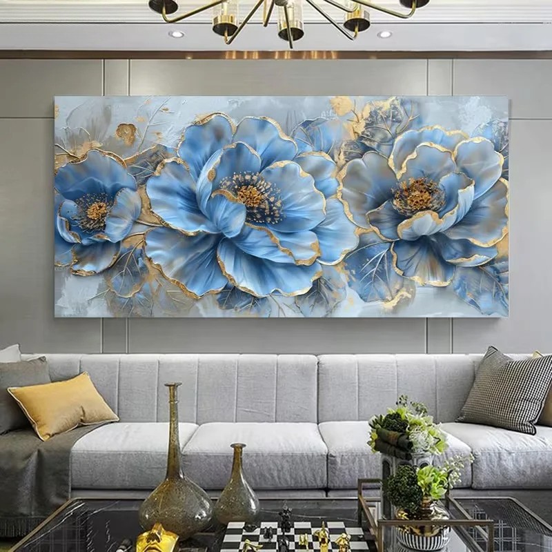 Abstract Blue Flowers Canvas Painting Canvas Poster Wall Art Mural Home Decor