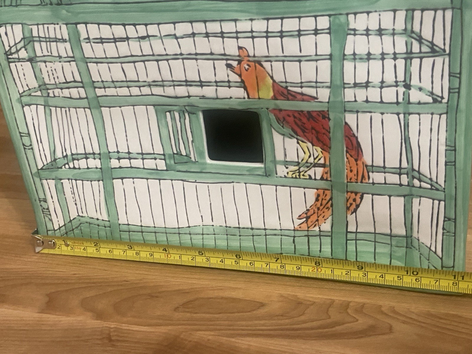 Molly Hatch Trompe-l’Oeil Birdhouse Bird Cage Ceramic Signed Anthropologie Decor