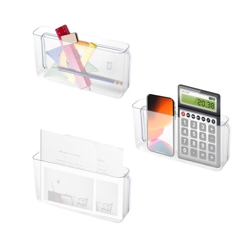 3 Pack Plastic Wall Mount File Holder, 8.6×4.7×2.1 In Clear Acrylic Single