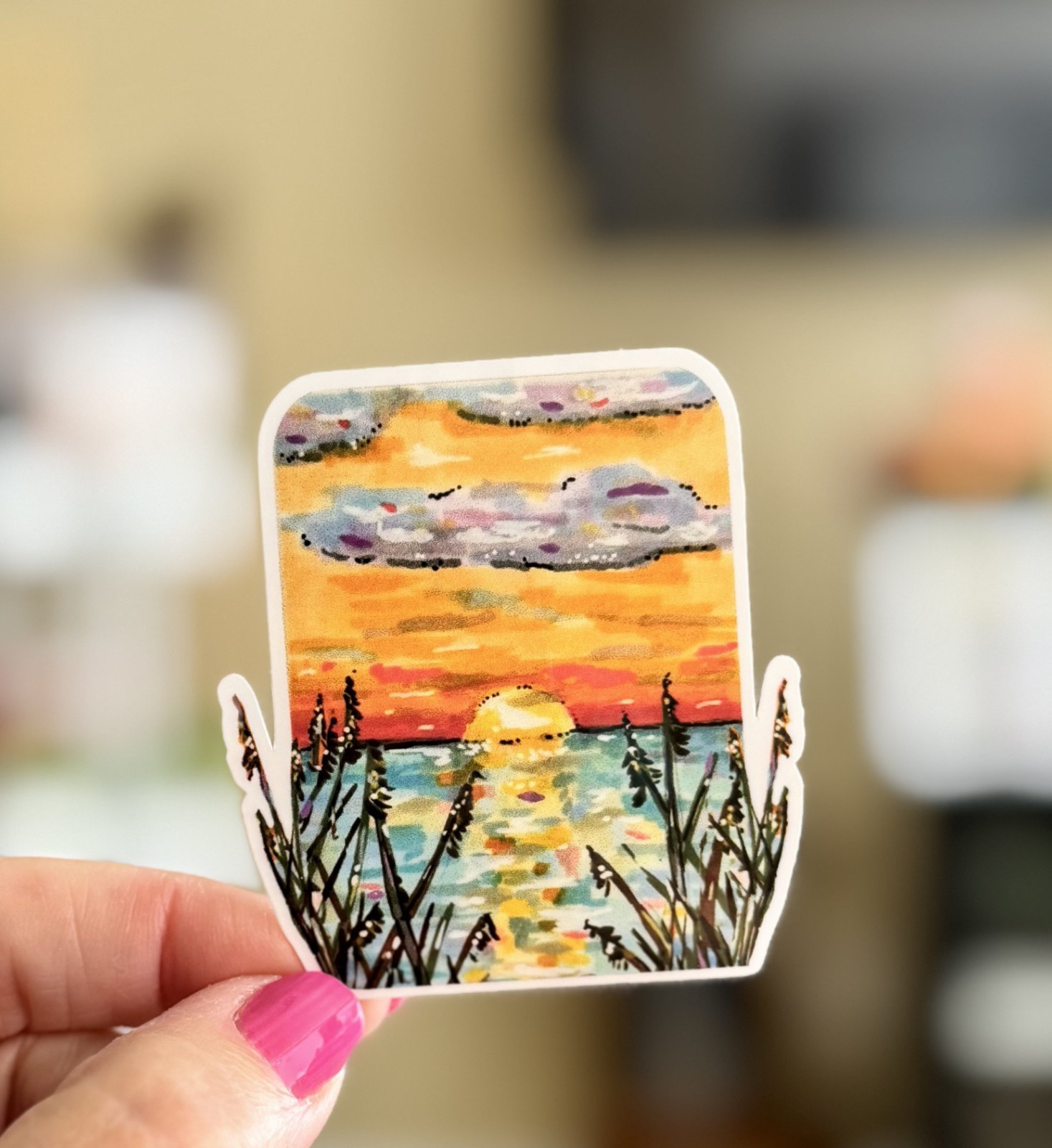 Ocean Sticker, ACEO Sunrise over Ocean Sticker, Coastal Decal, Waterproof