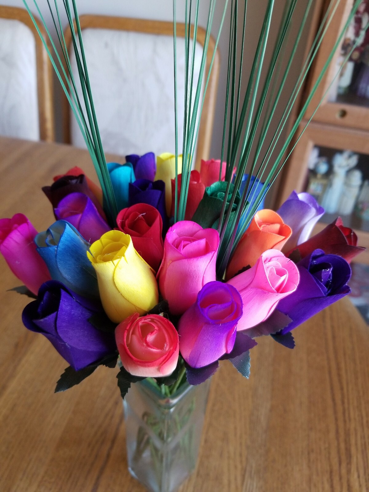 1 DOZEN – 12 MIXED COLOR BOUQUET OF BUDS FLOWER WOODEN ROSES – FREE SHIPPING