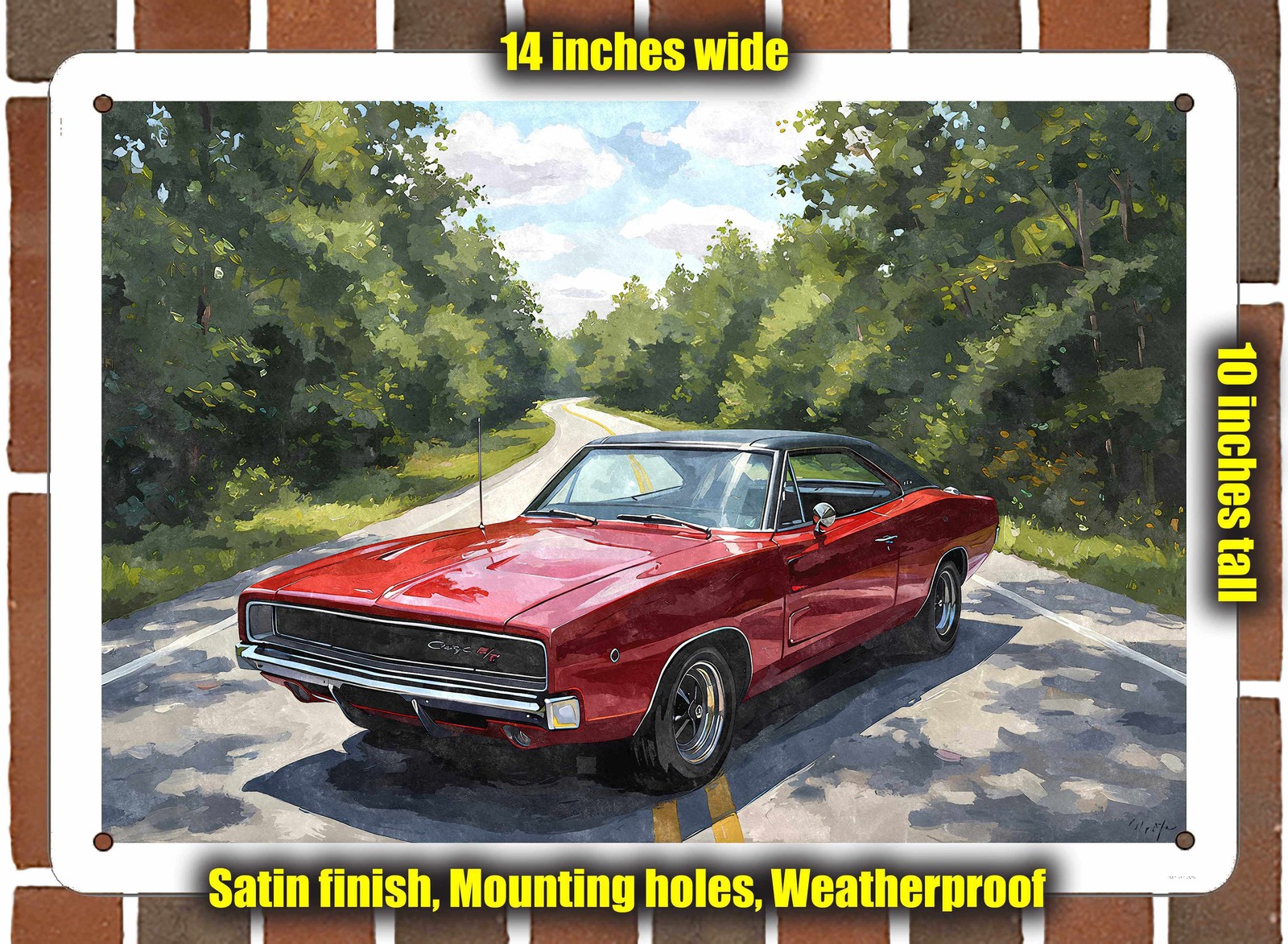 Metal Sign – 1968 Dodge Charger 1 Watercolor – 14×10