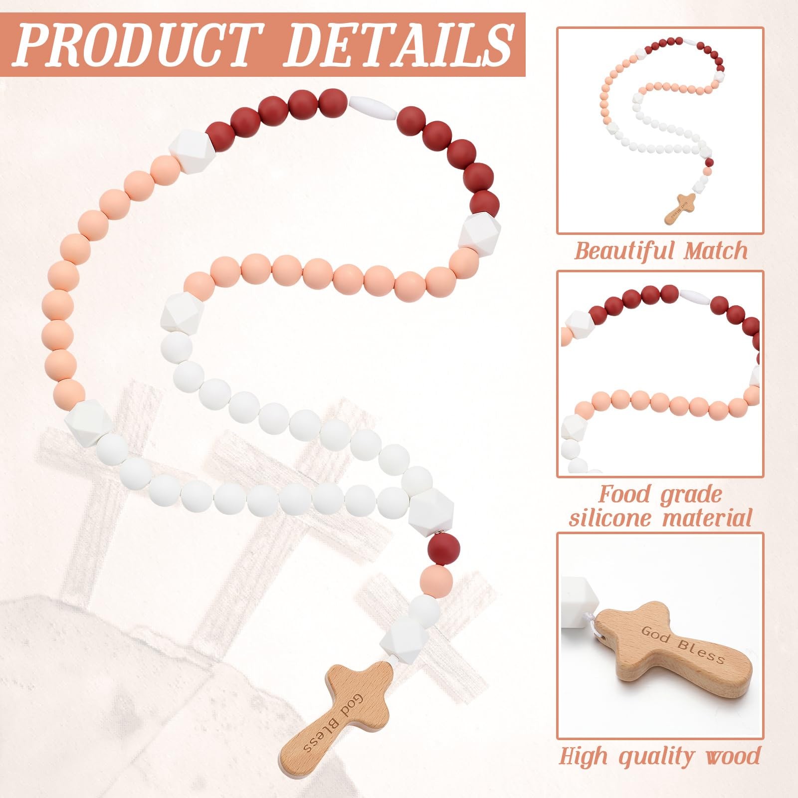 Baby Rosary Baptism Gift Silicone God Bless Kids First Rosary with Cross 1st …