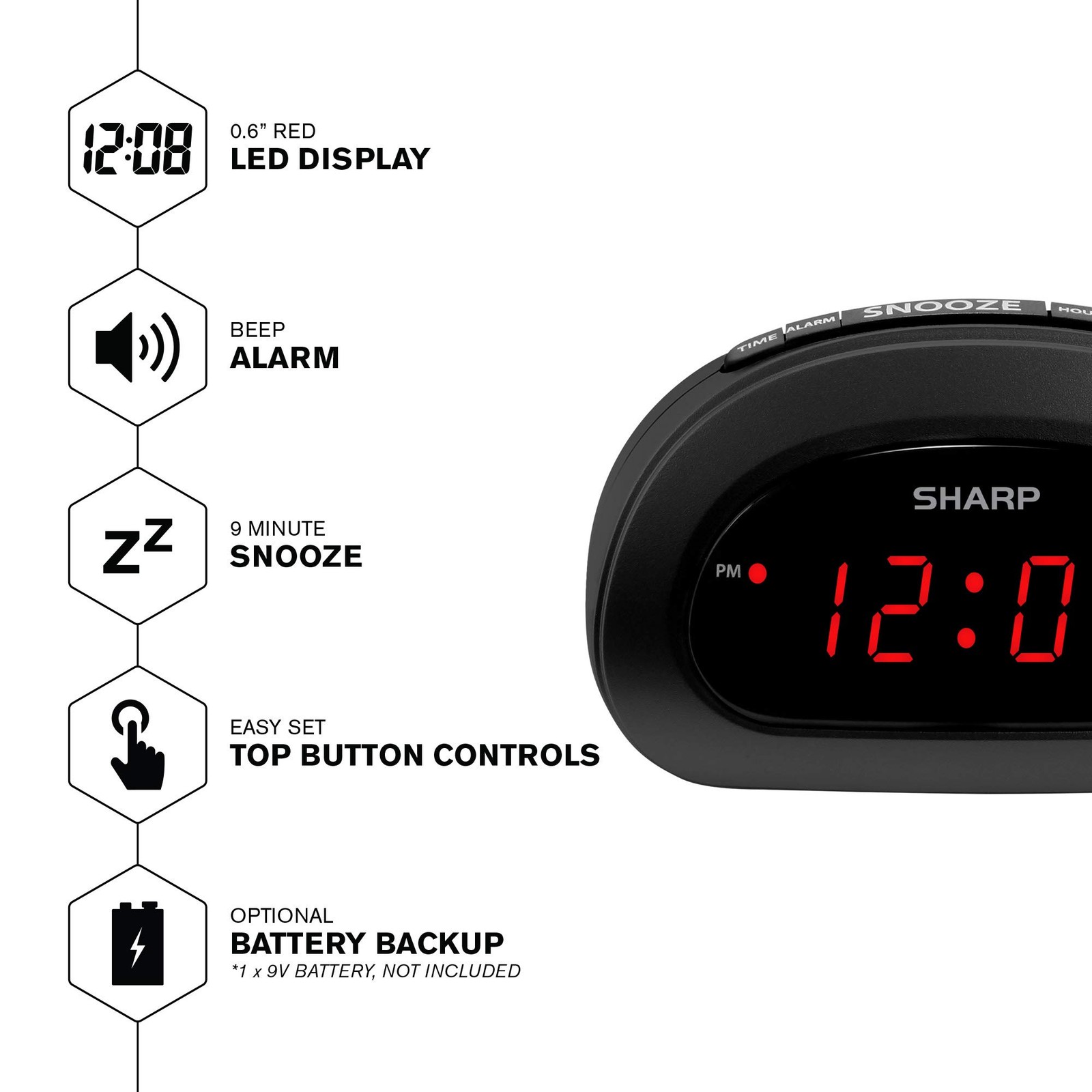 Small, SpaceSaving Digital Alarm Clock – Compact Bedside Clock with Large Red…