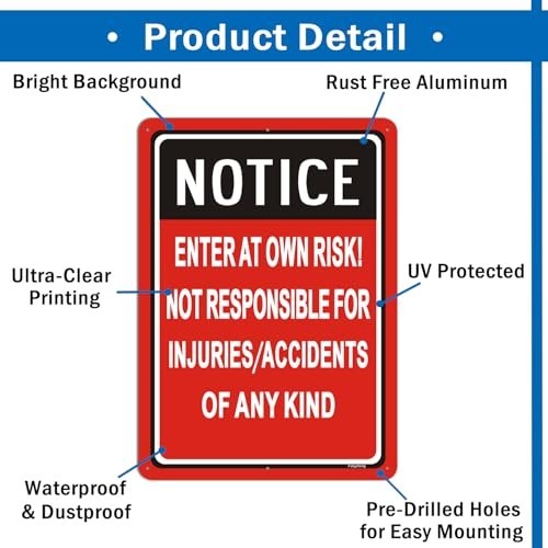 Enter At Your Own Risk Sign – 14×10″ Rust-Free Aluminum Warning Signs, 2 Pack