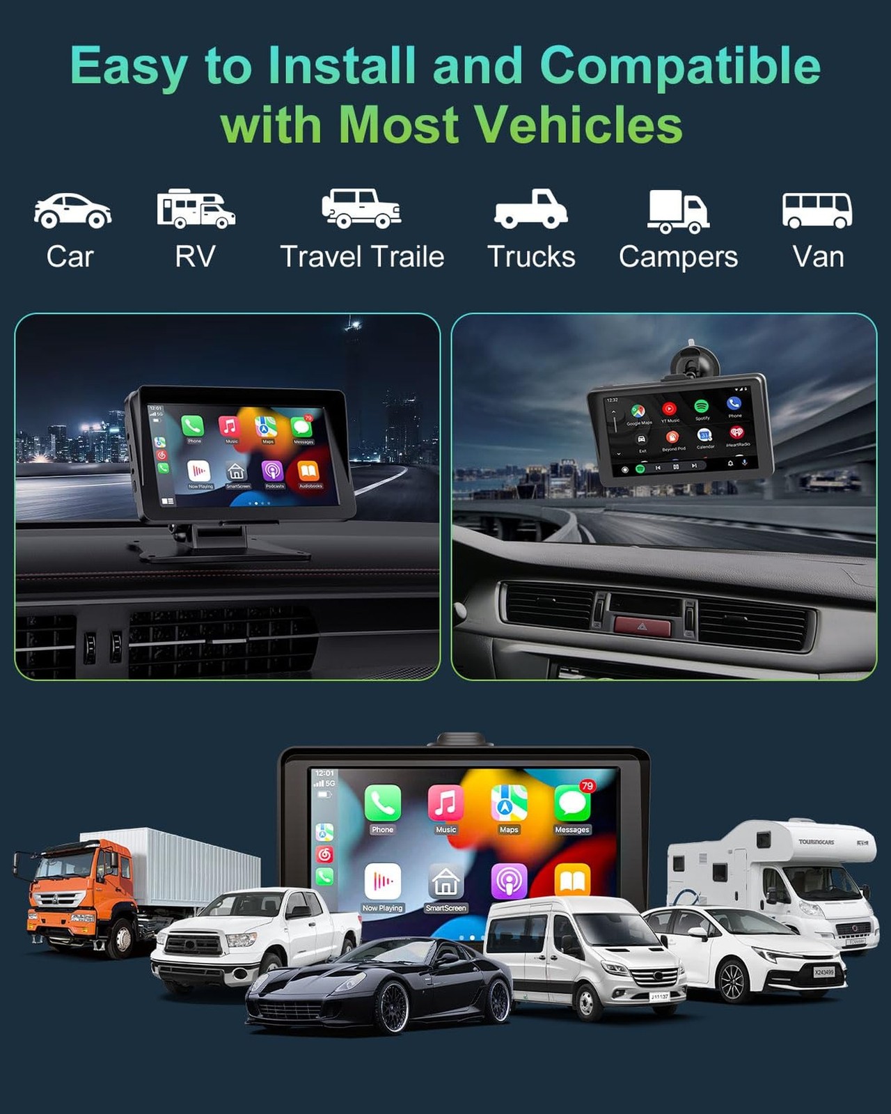 Apple Carplay Screen for Car, 7″ HD Portable Wireless Apple Carplay & Android…