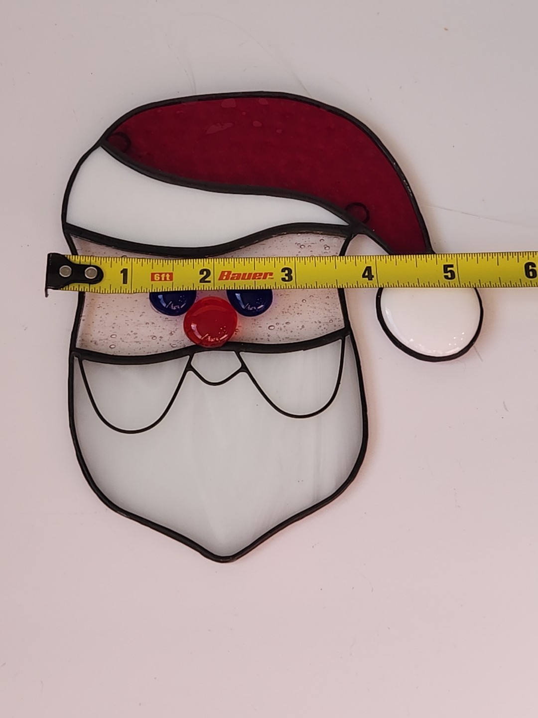 Vintage Santa Face Stained Glass Red Hat Christmas 5×6″ Inches Handmade Quality