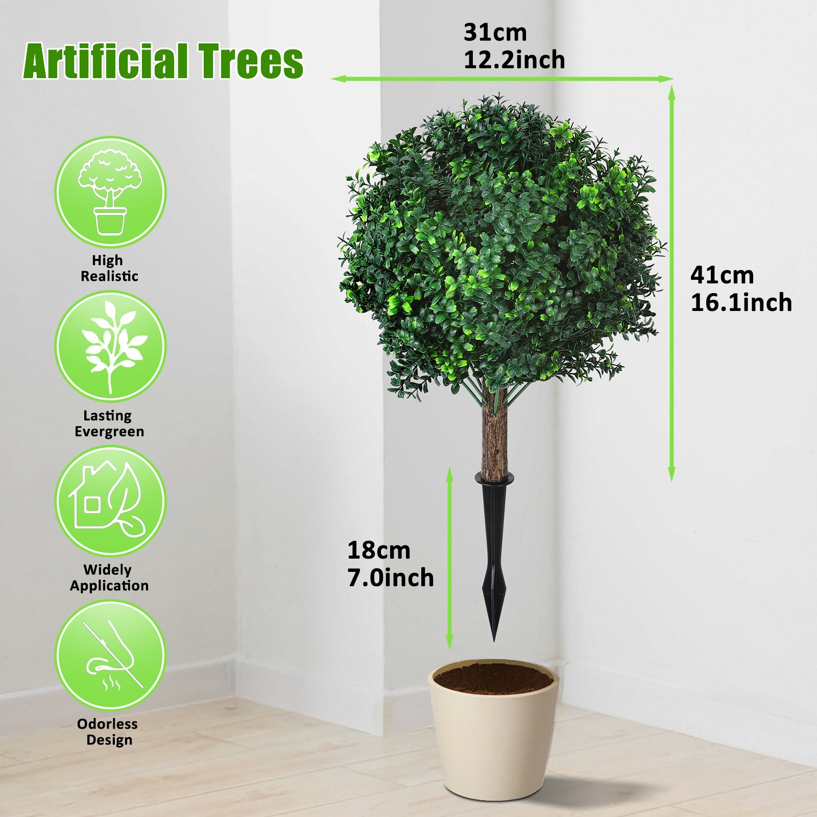 Set of 2 Outdoor Fake Bushes Plant w/Ground Spike,UV Resistant Artificial Plants