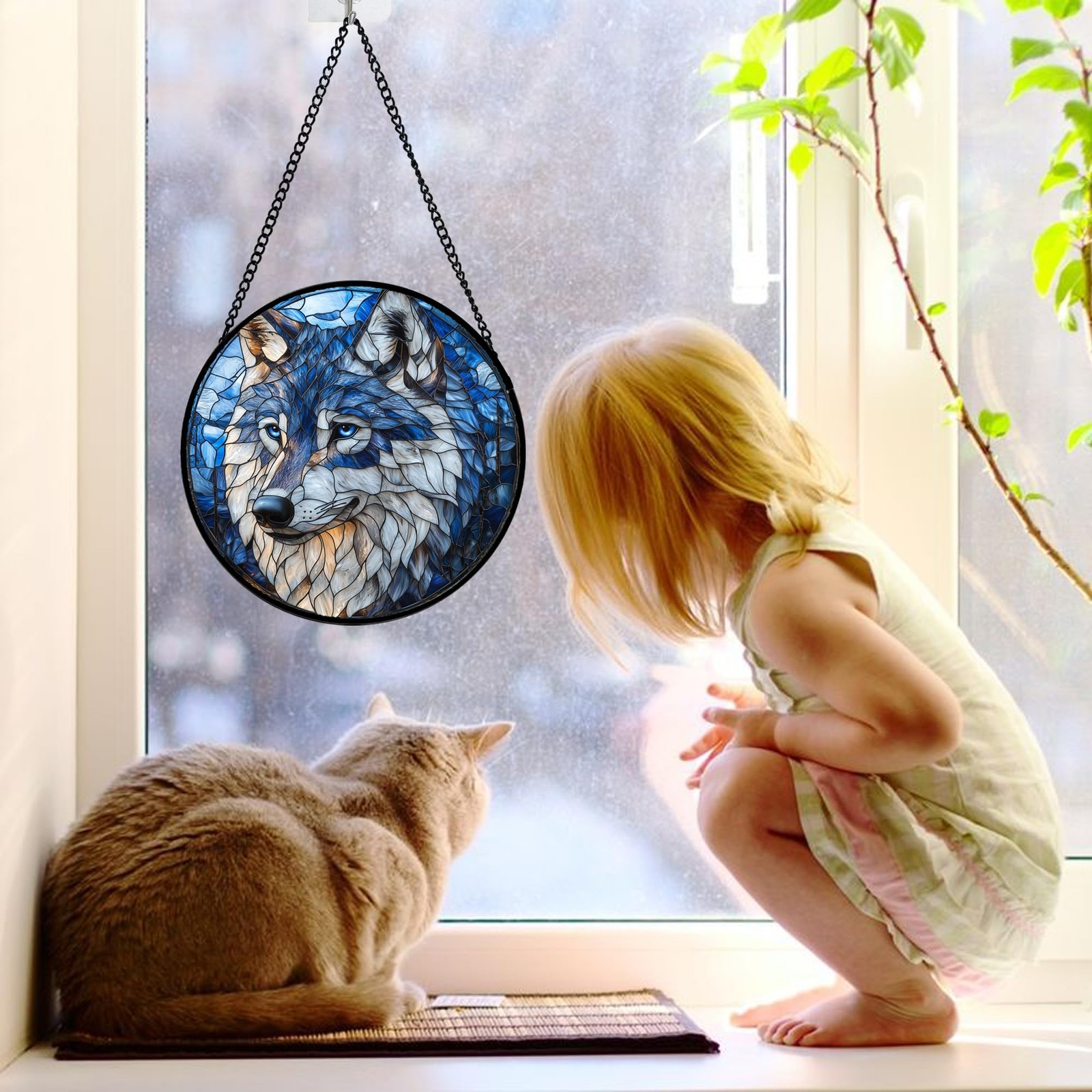 Wolf Stained Glass Suncatcher Unique Home Decor & Gift for All Occasions 7.8″