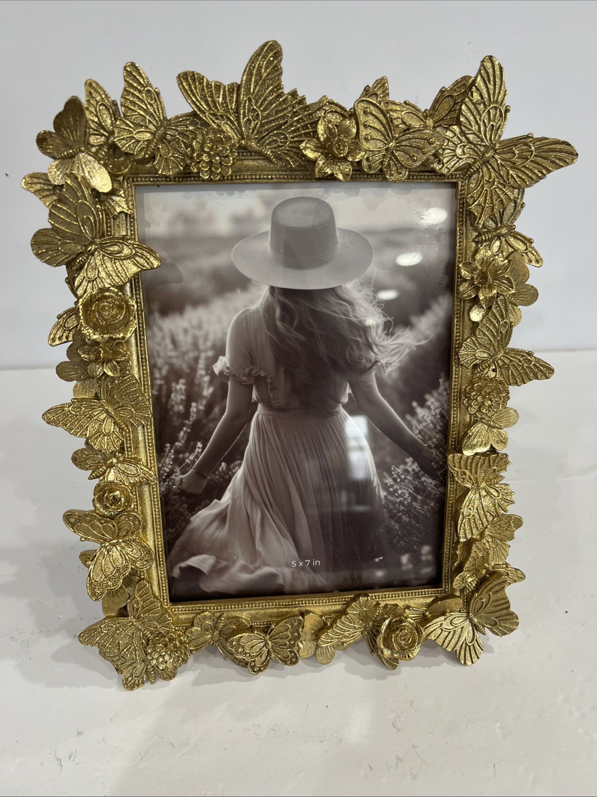 Bloom Gold Metallic Photo Frame Butterflies 5X7 Vertical Tabletop New