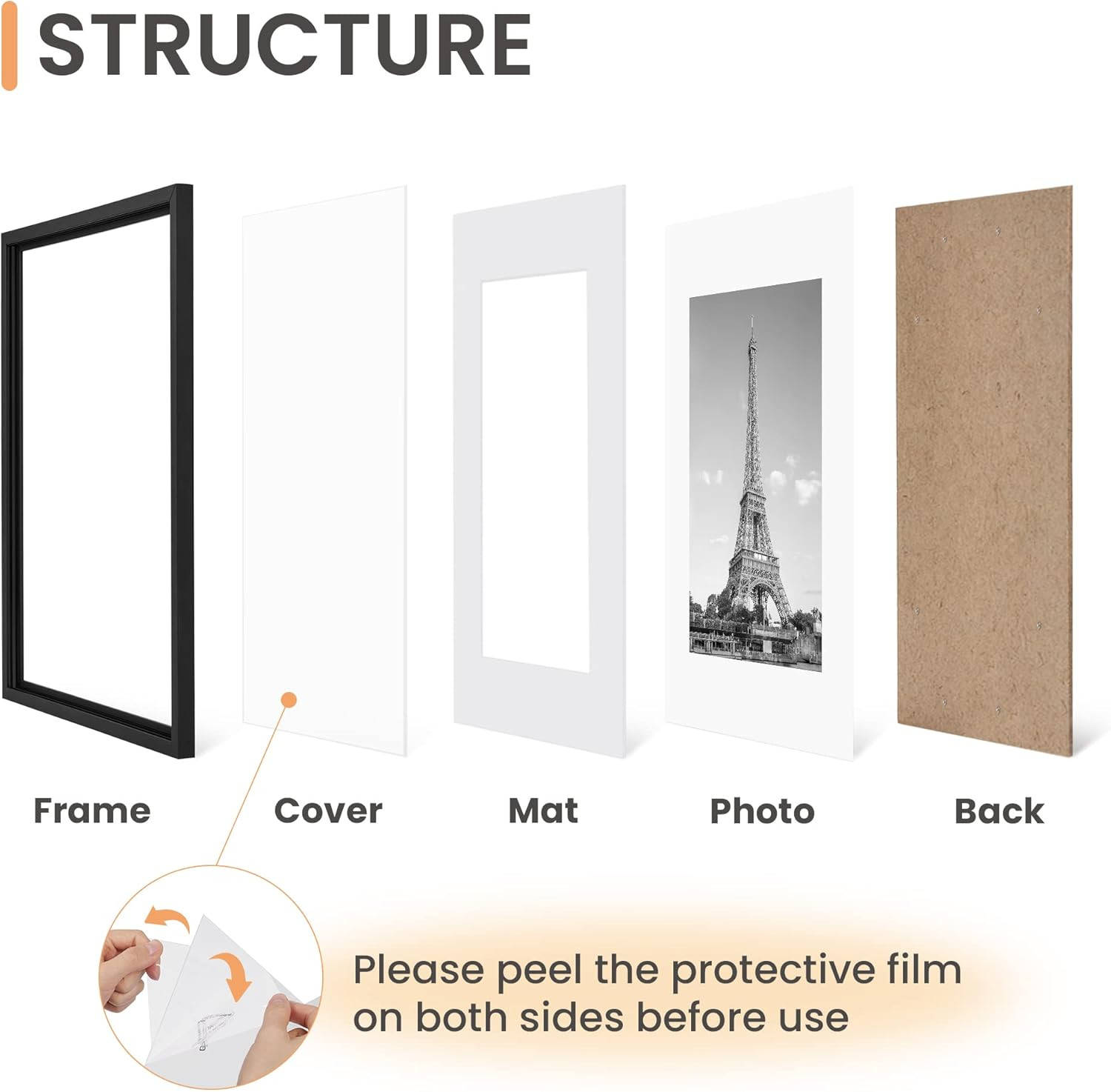 5 Pack Picture Frames 11″ x 17″ Black Wall Poster Frames 9″ x 15″ Mat Display