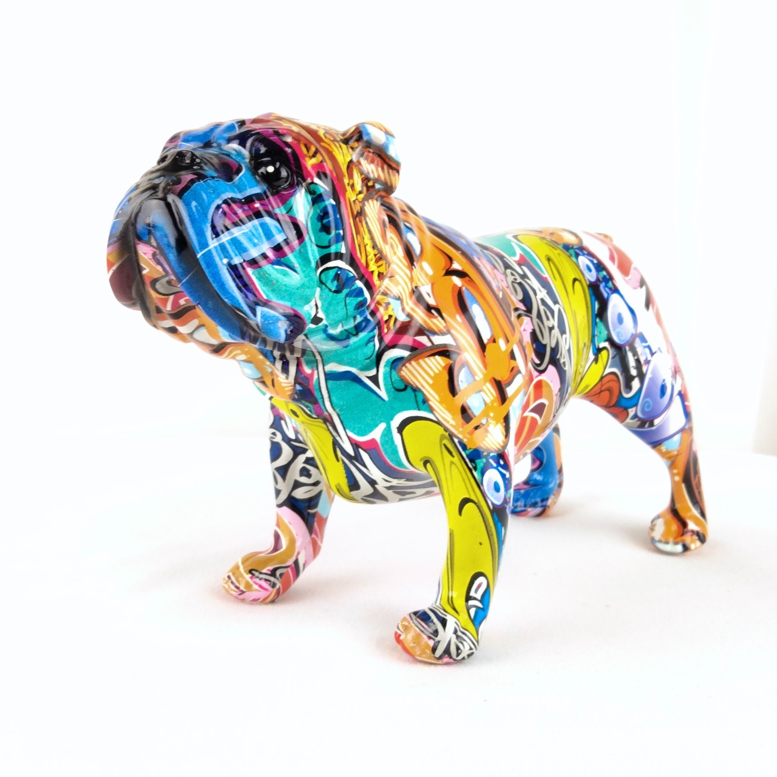 Pop Art English Bulldog Graffiti Style Resin Statue Decoration Pop Art Hydro Dip