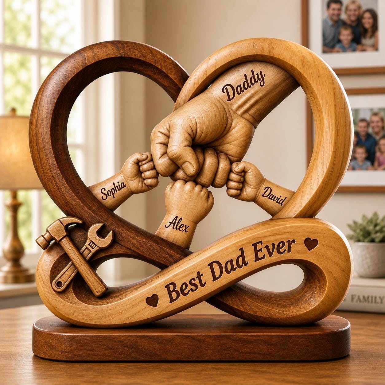 Personalized Dad Kids Hands Plaque, Acrylic Block Family Decor, Father’s Day Gif