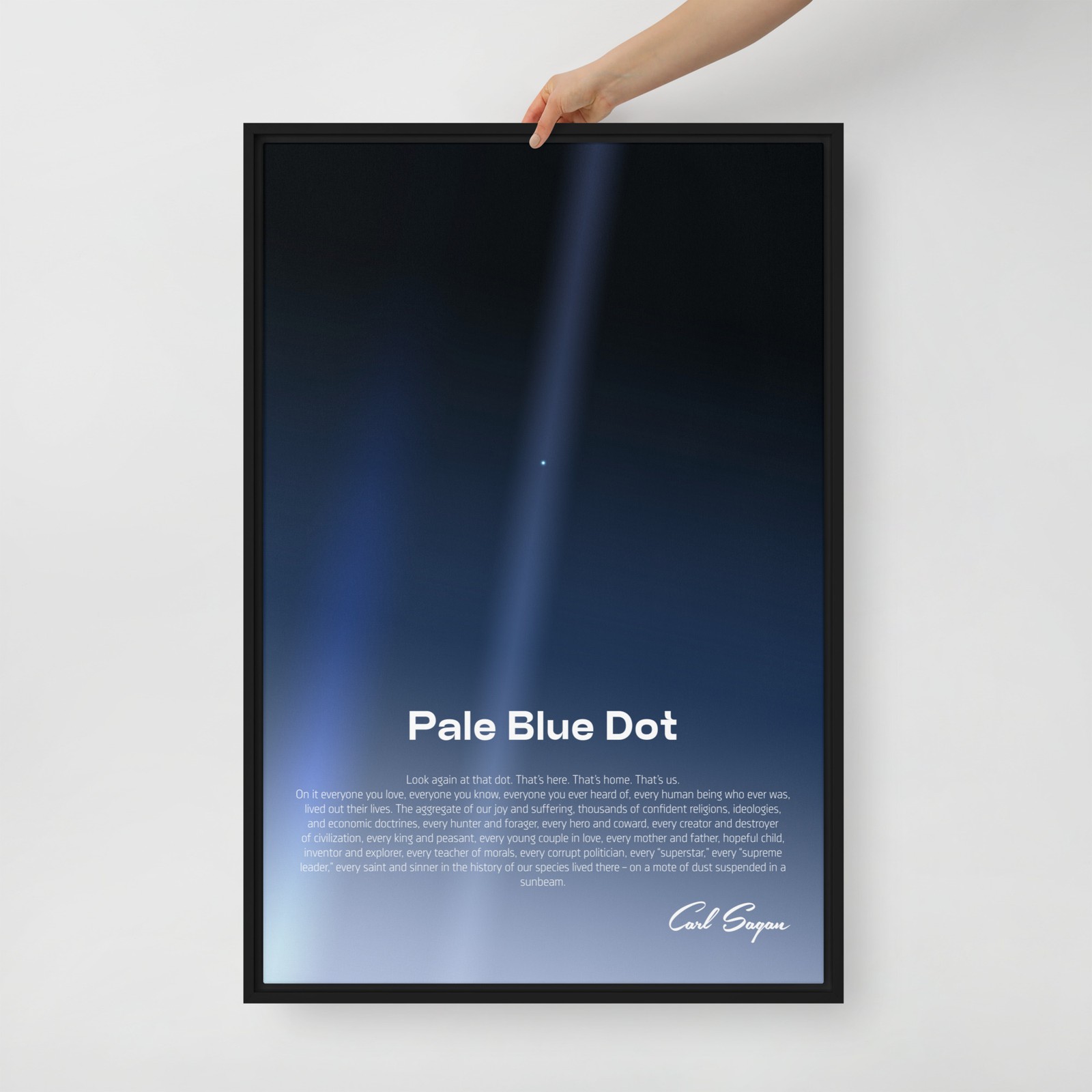Pale Blue Dot, Framed Canvas with Carl Sagan quote — NASA Voyager 1 poster