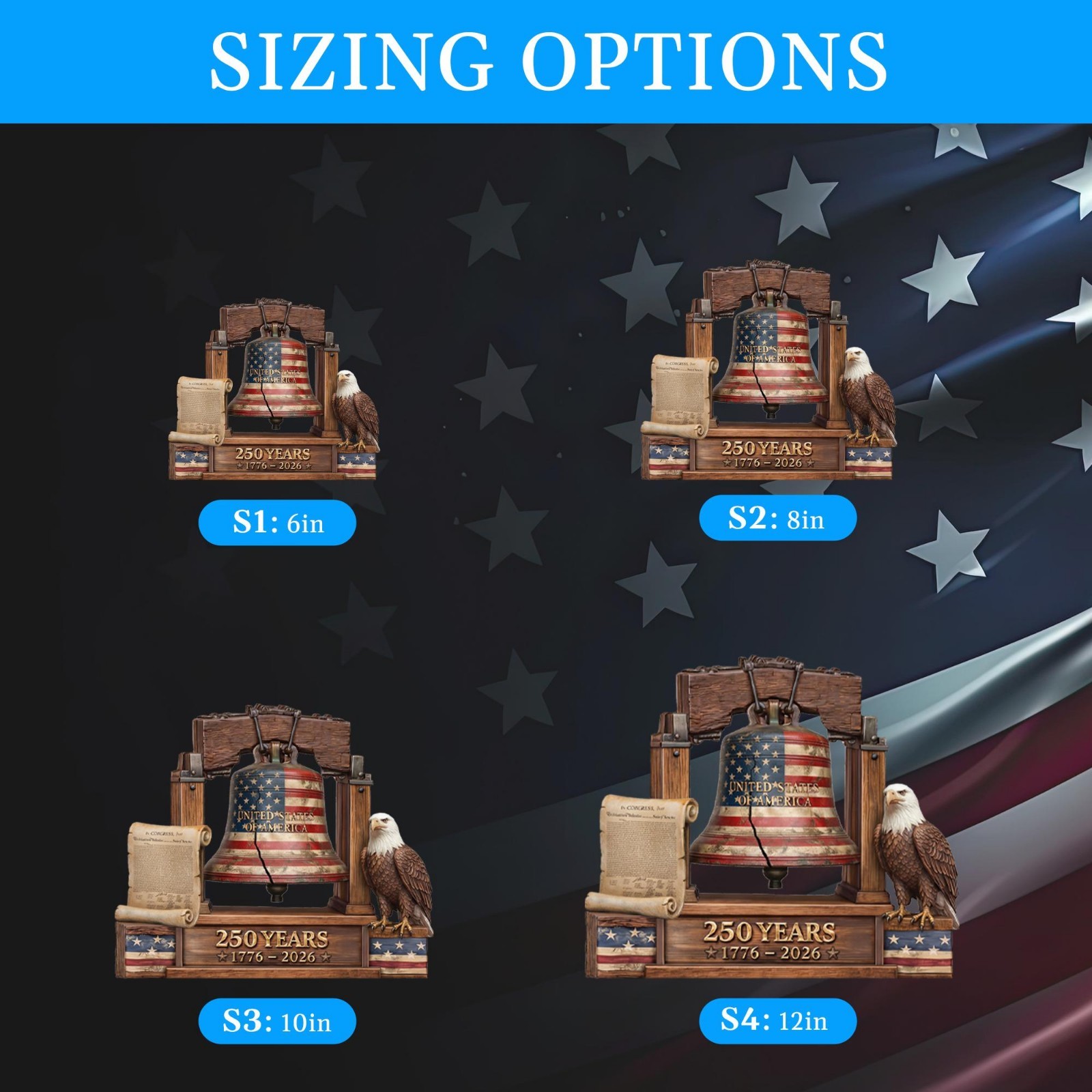 America 250th Anniversary Wooden Display, Patriotic Eagle Liberty Bell Decor