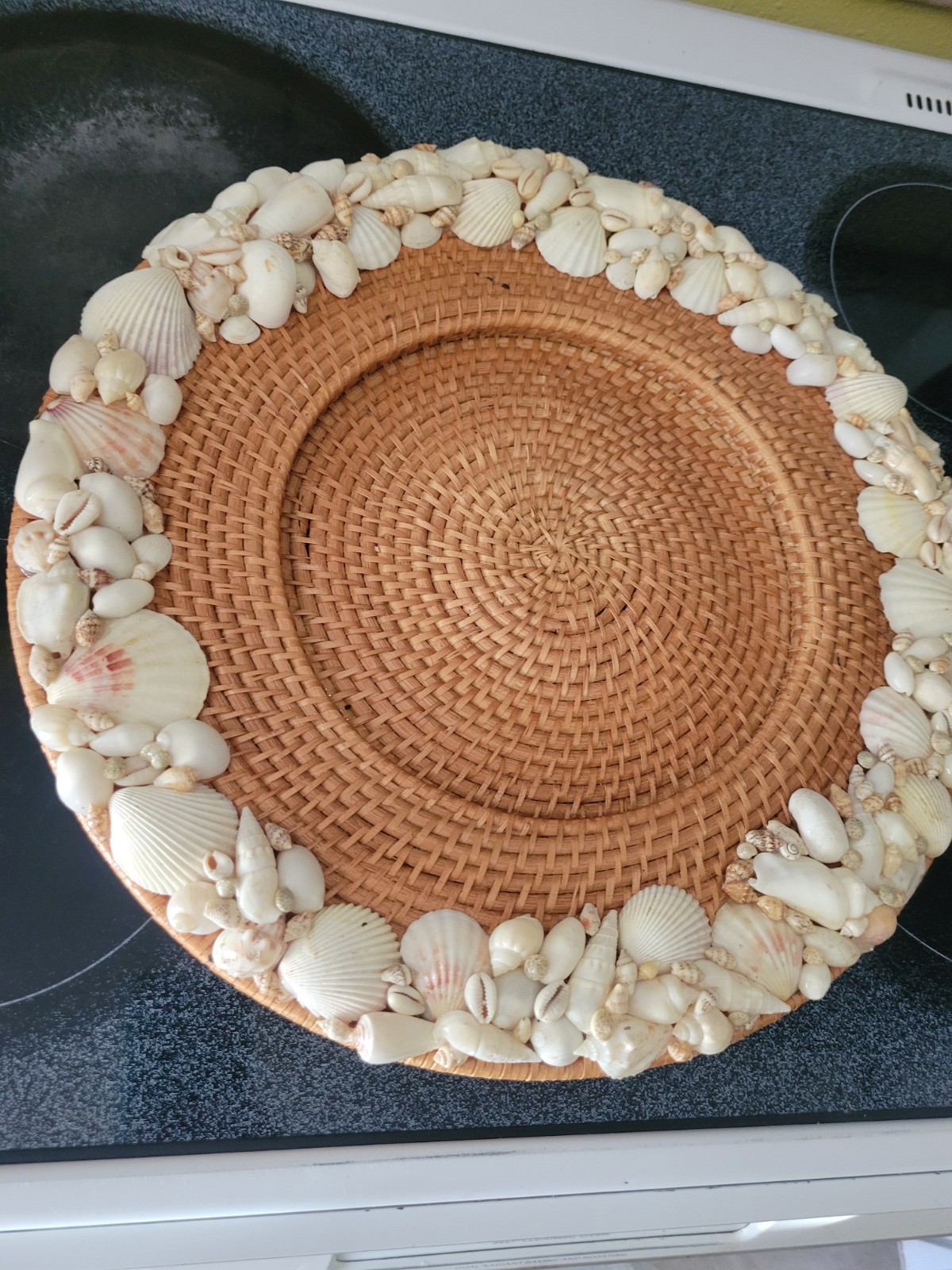 Vintage 8 Pottery Barn Sea Shell Rimmed Rattan Charger Beach Hand Woven