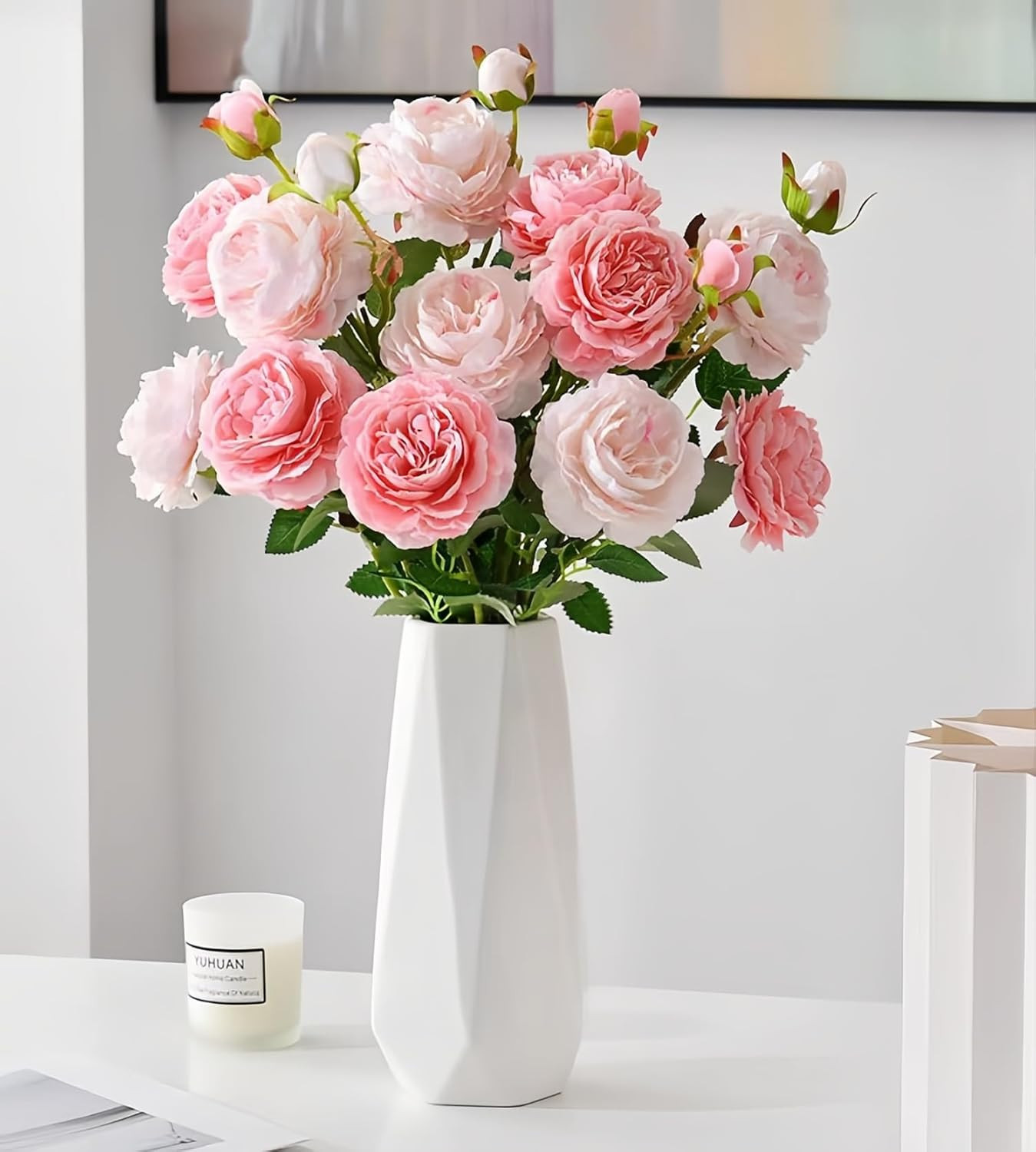 Small White vase,7.5 inch Ceramic Flower Vases Minimalism Style for Modern Table